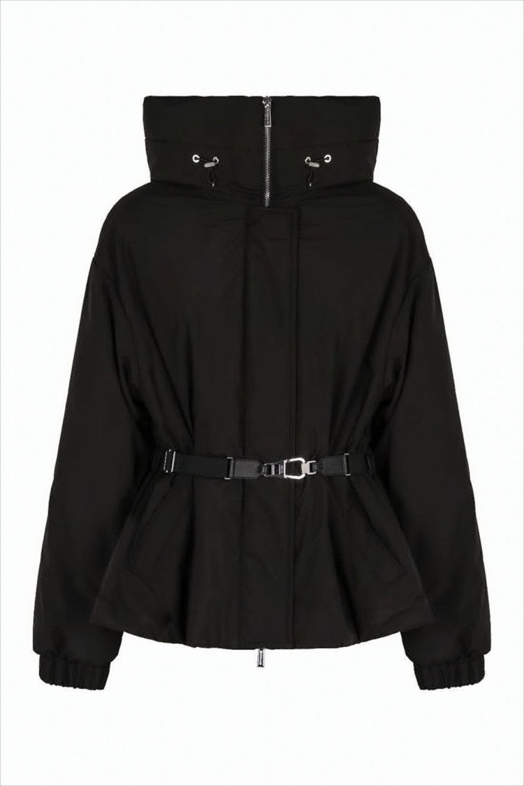 Padded Jacket with High Collar and Belted Waist