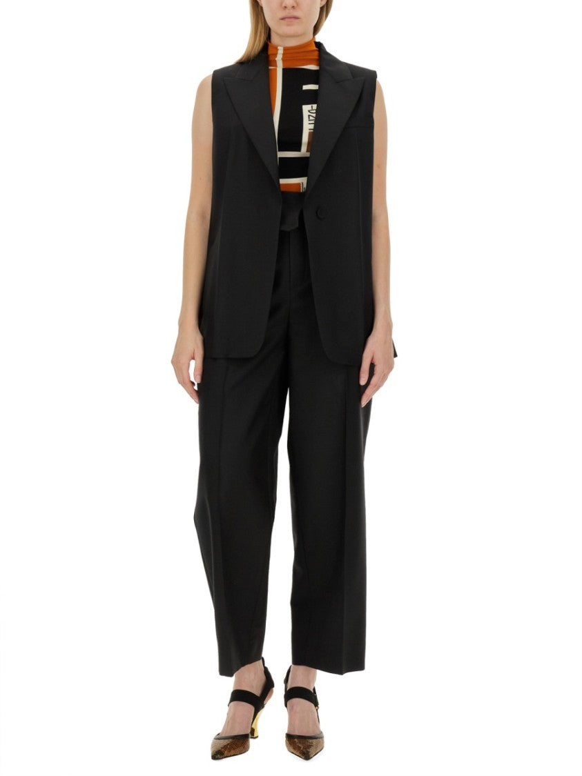 Black Tailored Vest With Sharp Lapel