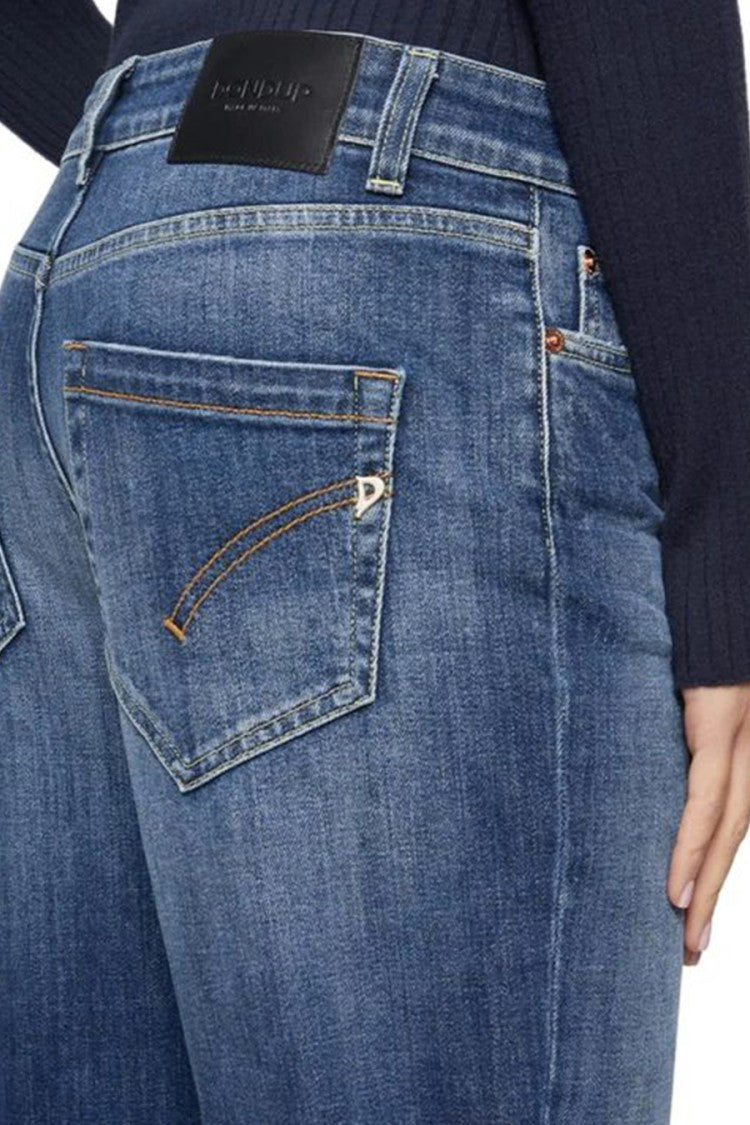 Relaxed Fit Blue Trousers With Tapered Leg And Rolled Cuffs
