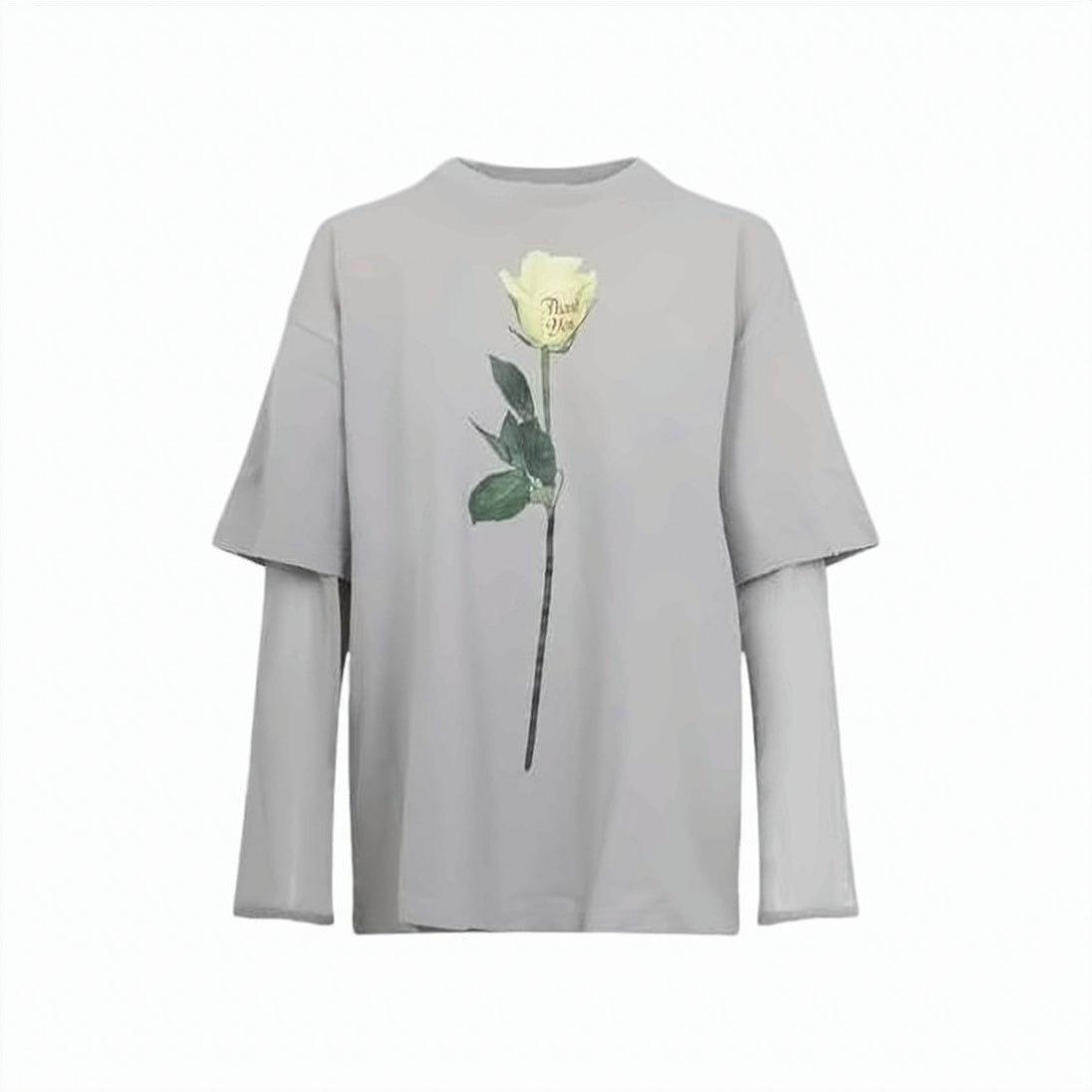 Layered Long-Sleeve Top With Graphic Rose Detail