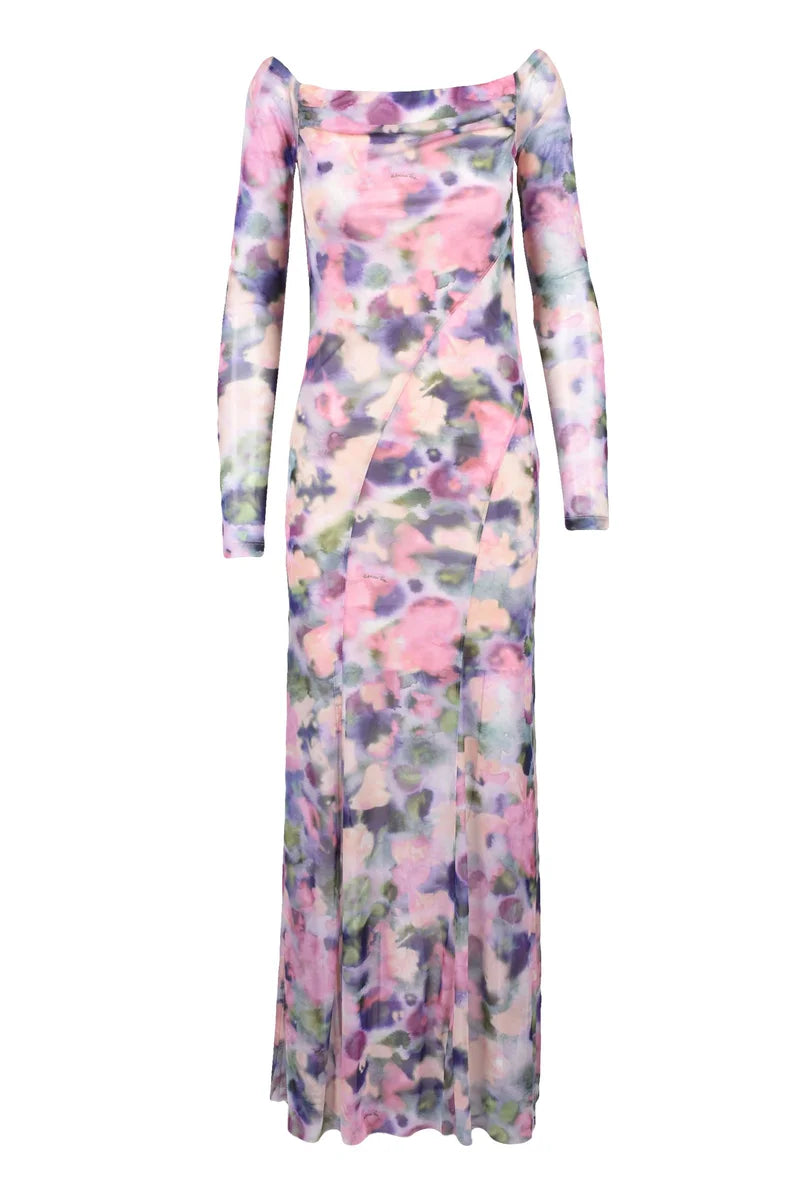 Long Tulle Dress Fitted - Multicolor