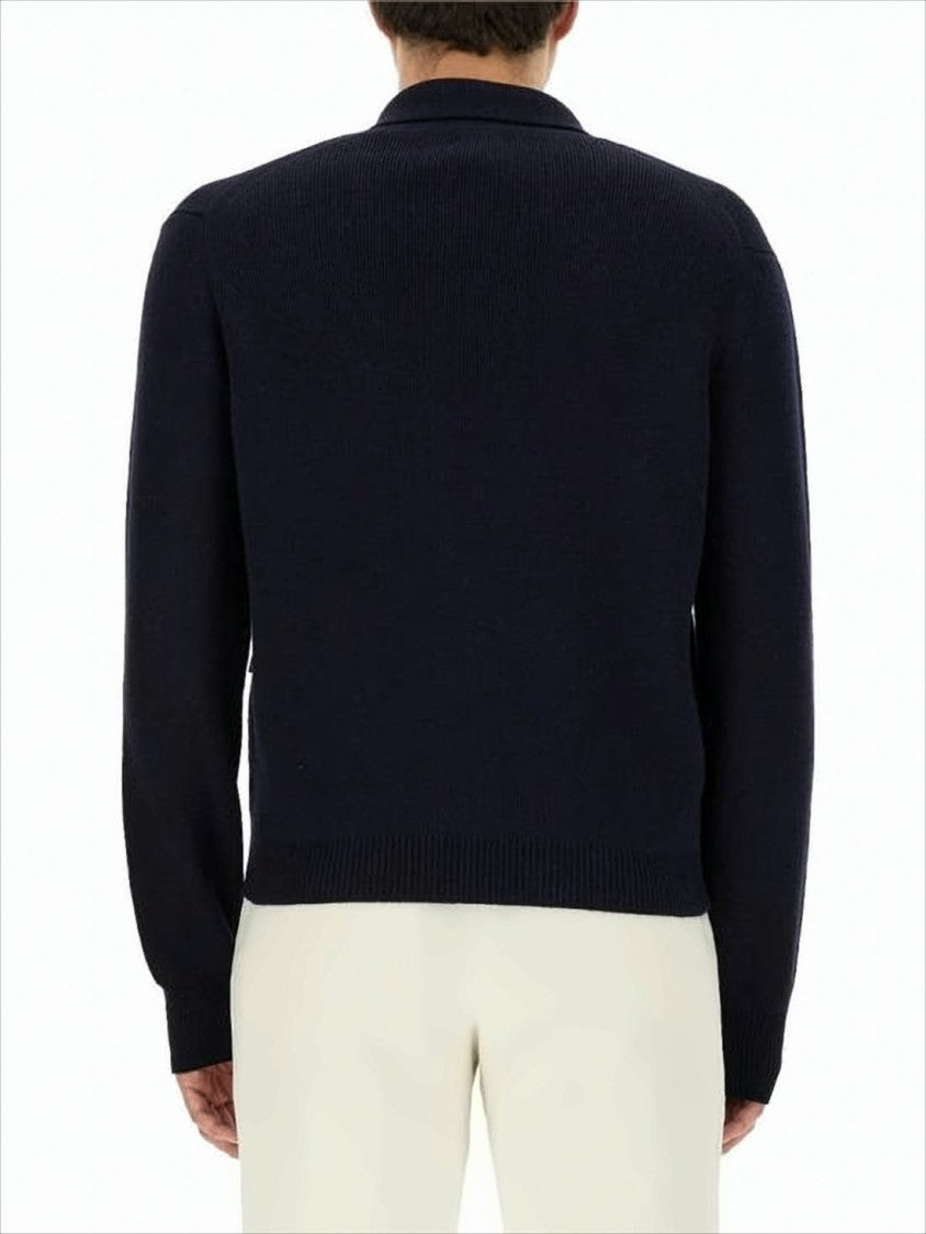 Deep Navy Knit Cardigan with Ribbed Cuffs