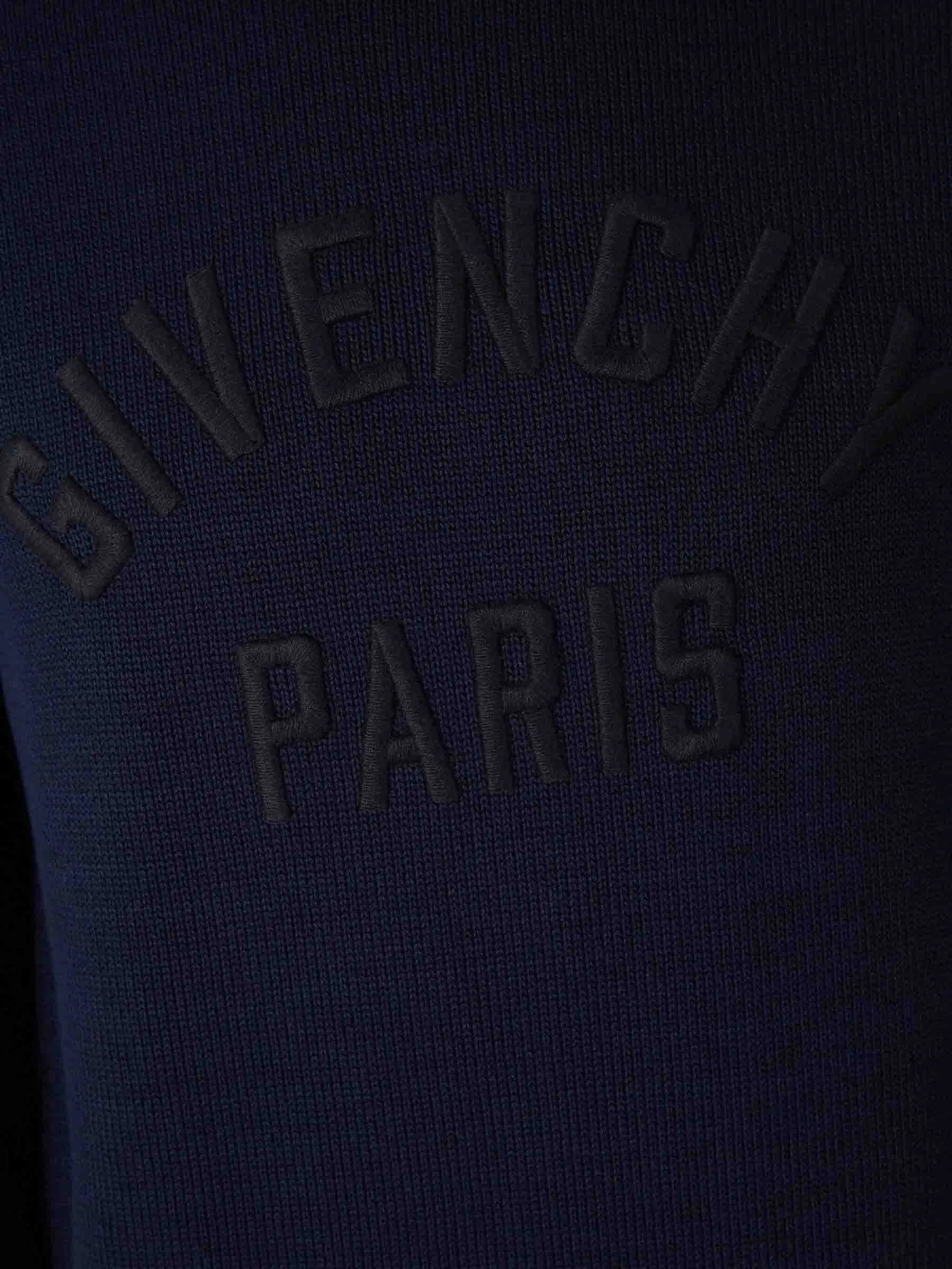 Navy Ribbed Knit Raised Lettering Turtleneck