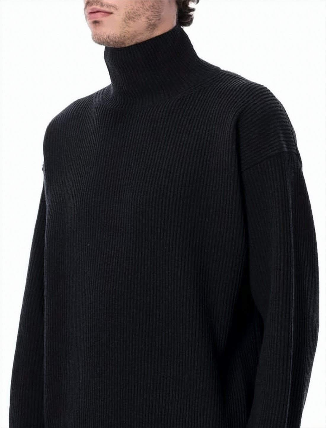 Ribbed Knit Turtleneck Sweater with High Collar