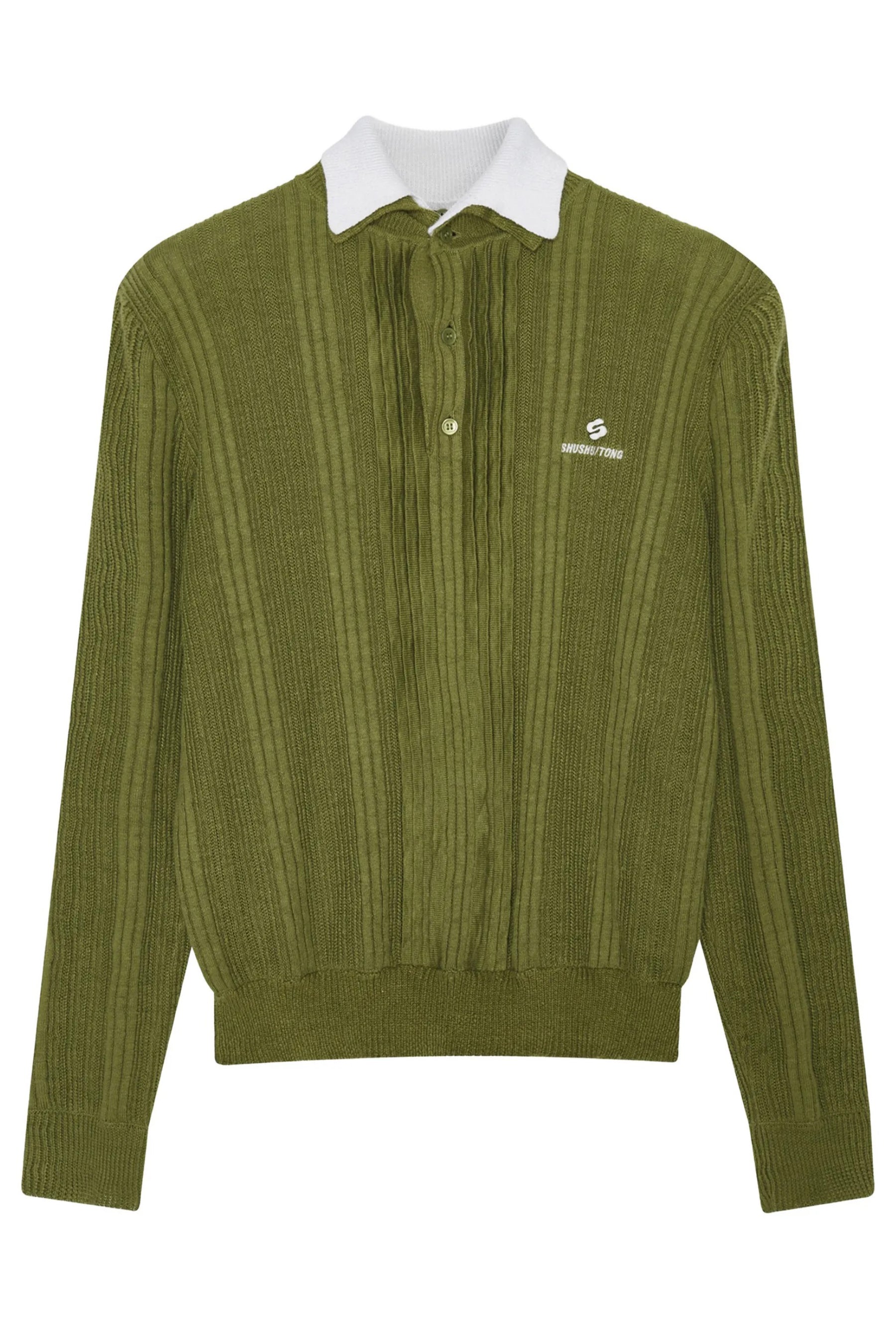 Green Contrast Collar Knit Pullover