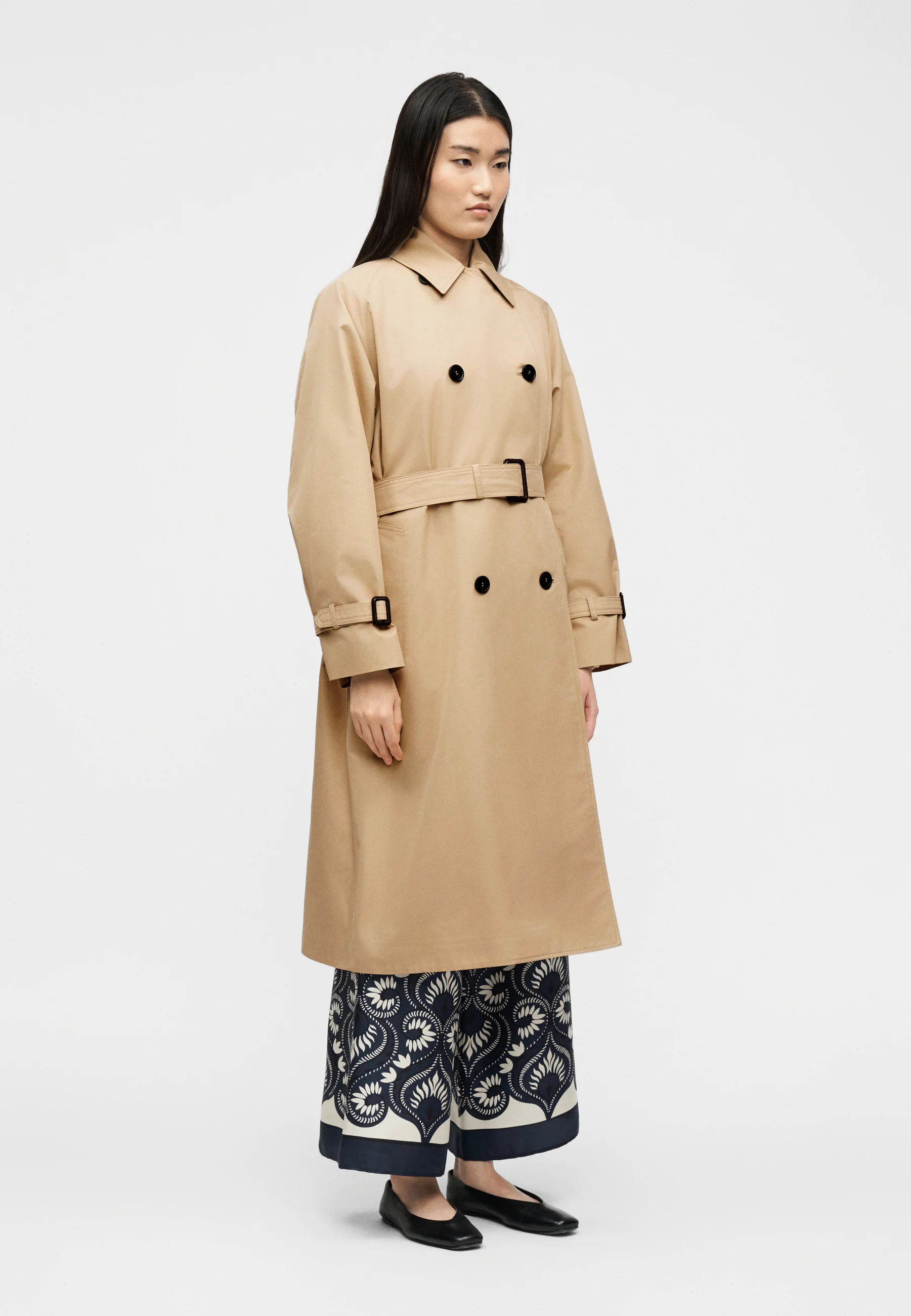 Beige Cotton Blend Trench Coat