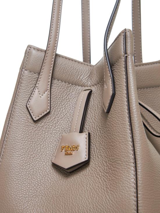 Structured Taupe Calf Leather Shoulder Bag With Gold-Tone Hardware
