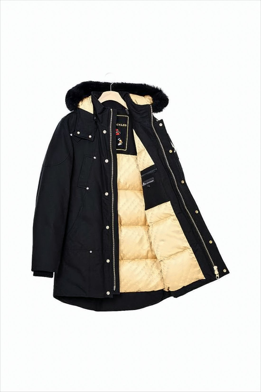 Padded Black Down Jacket with High Collar