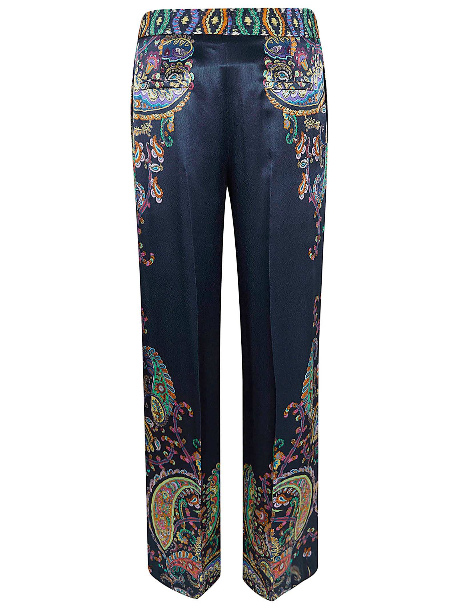 High-Waisted Wide Leg Satin Lined Paisley Trousers