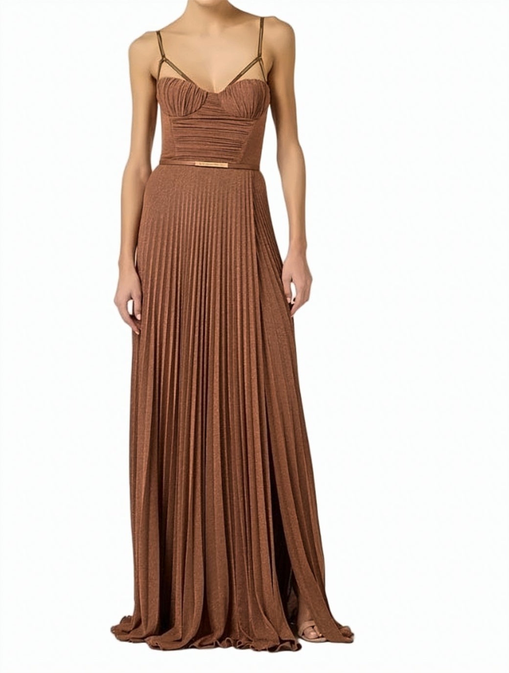 Lamé Jersey Belted Evening Dress