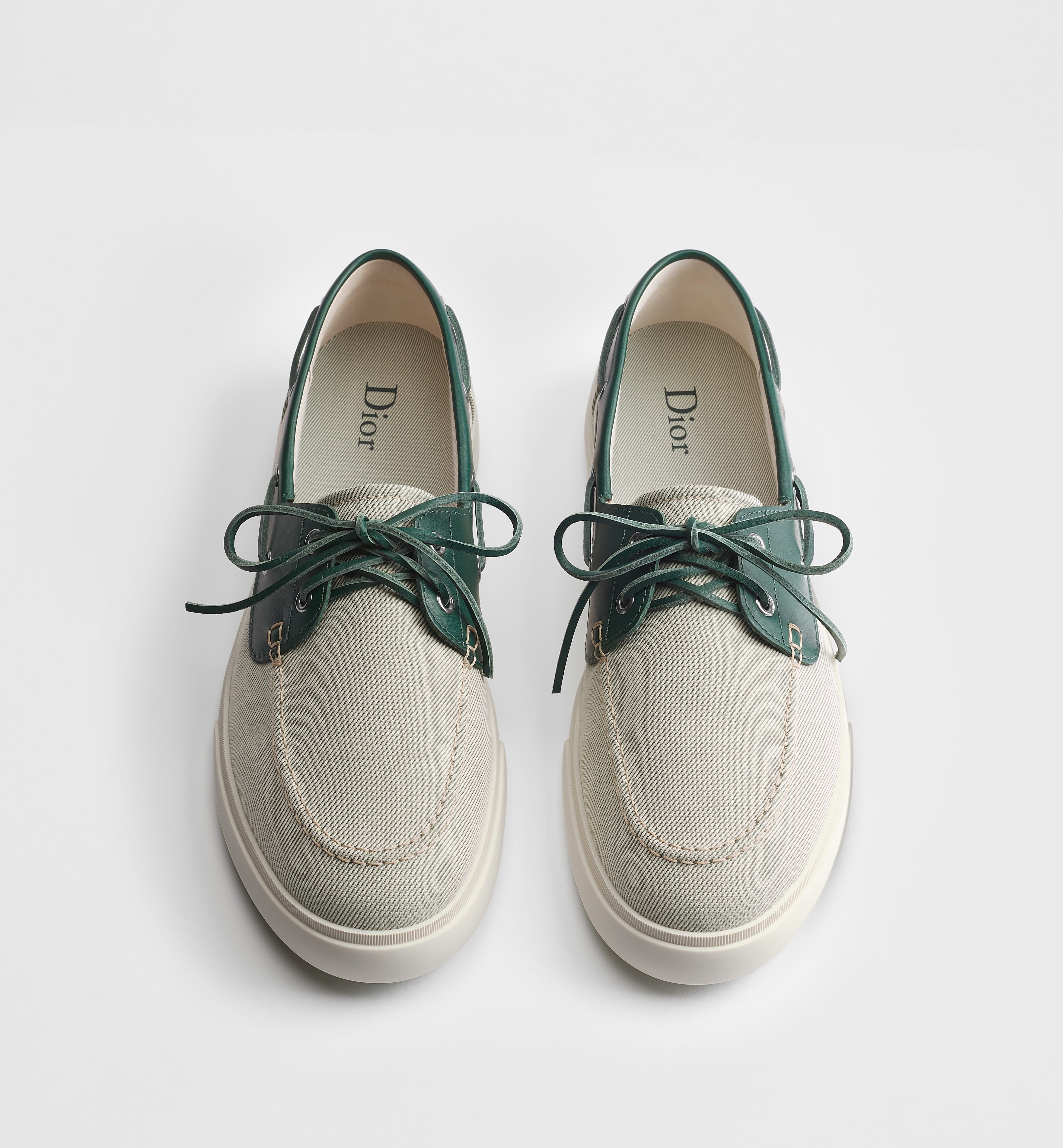 Classic Boat Shoe-Style Sneakers With Textured Beige Fabric