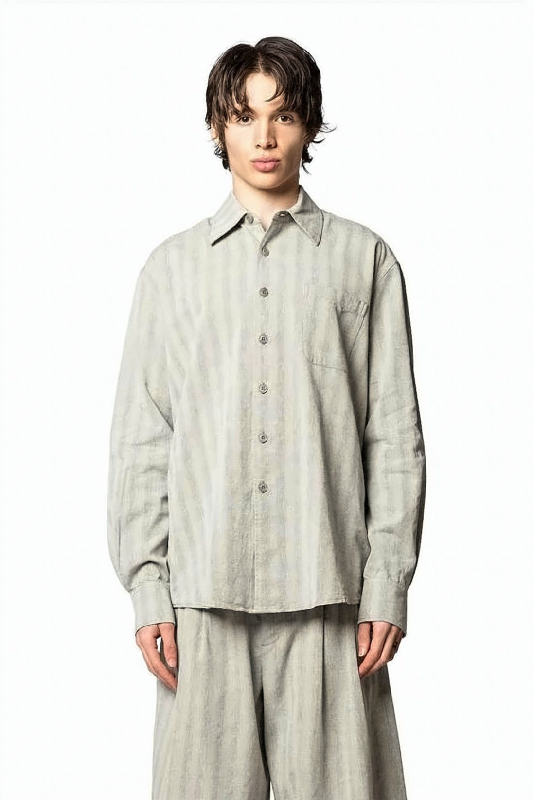 Long-Sleeve Relaxed Fit Shirt with Textured Pattern