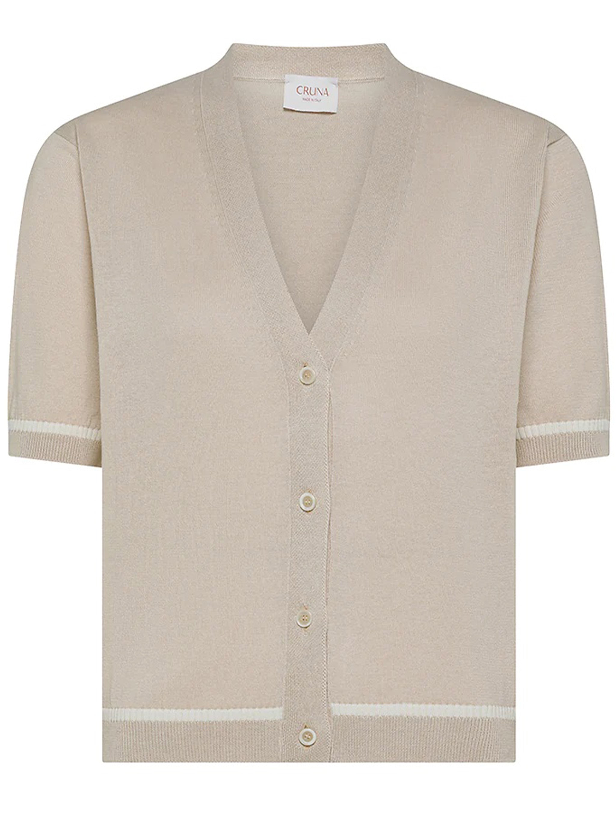 Short-Sleeved Cropped V-Neck Button Cardigan