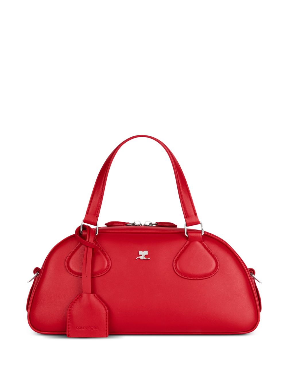 Elongated Red Leather Bag With Silver-Tone Hardware