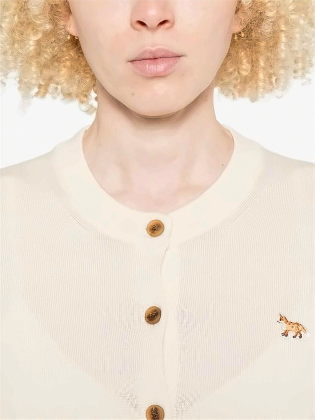 Merino Wool Cardigan with Embroidered Fox Motif