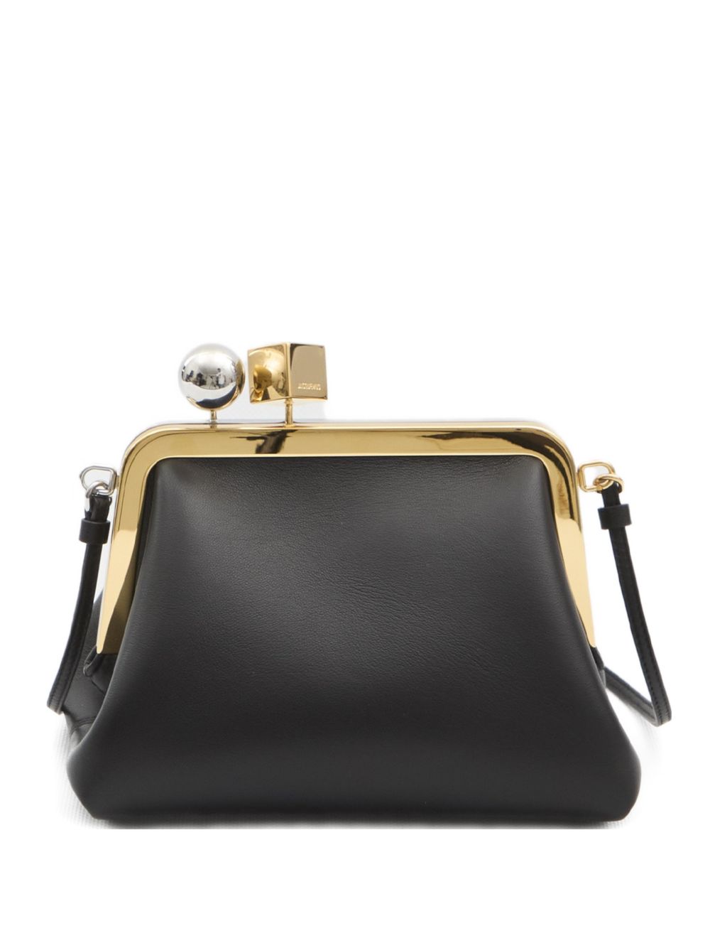 Structured Black Bag With Gold-Tone Frame And Unique Clasp