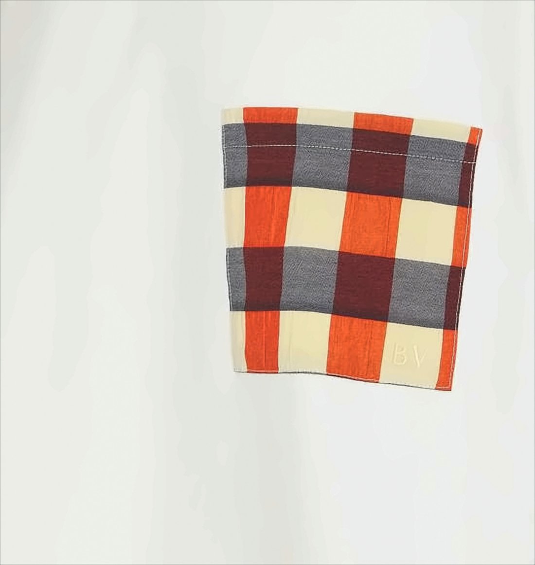 Checkered Patch Pocket White Cotton T-Shirt