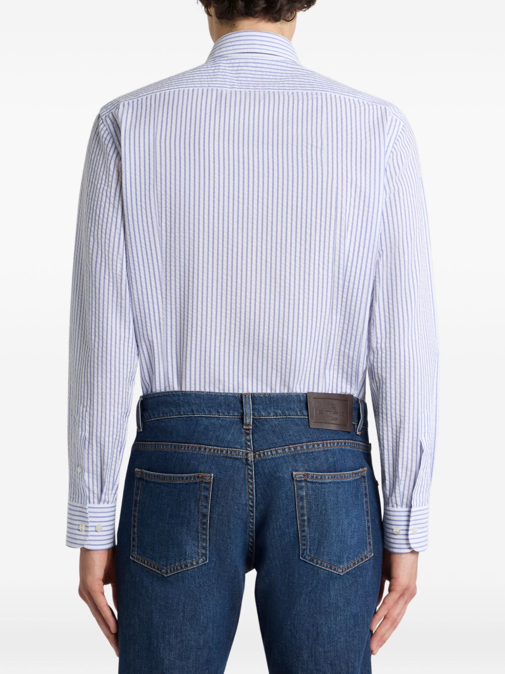Vertical Blue and White Striped Cotton Shirt