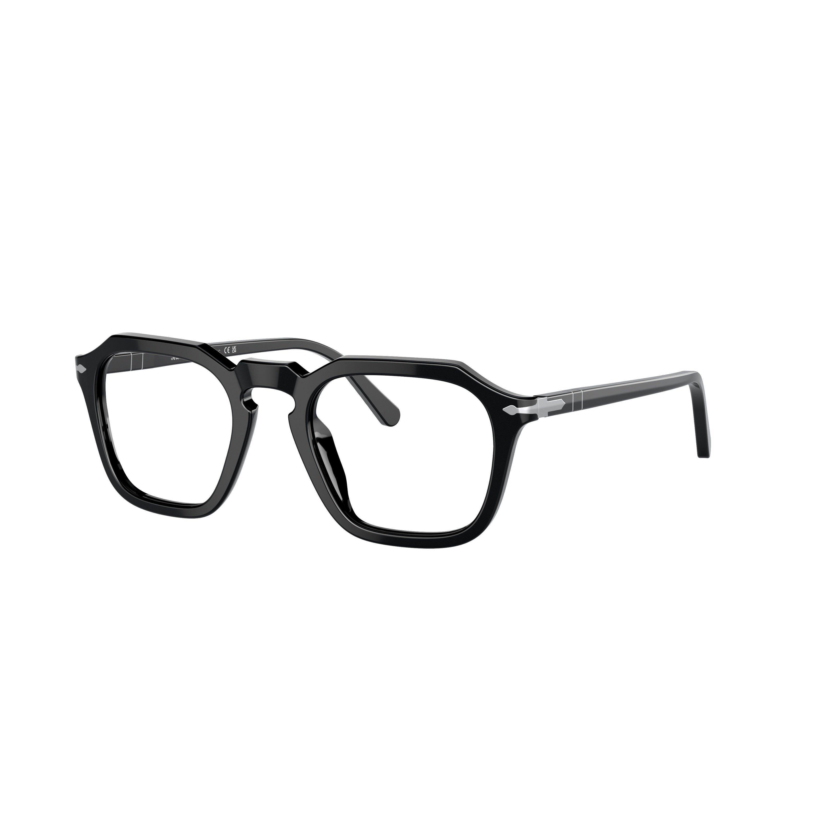 0po3292v Geometric Black Acetate Eyeglasses with Silver Accents