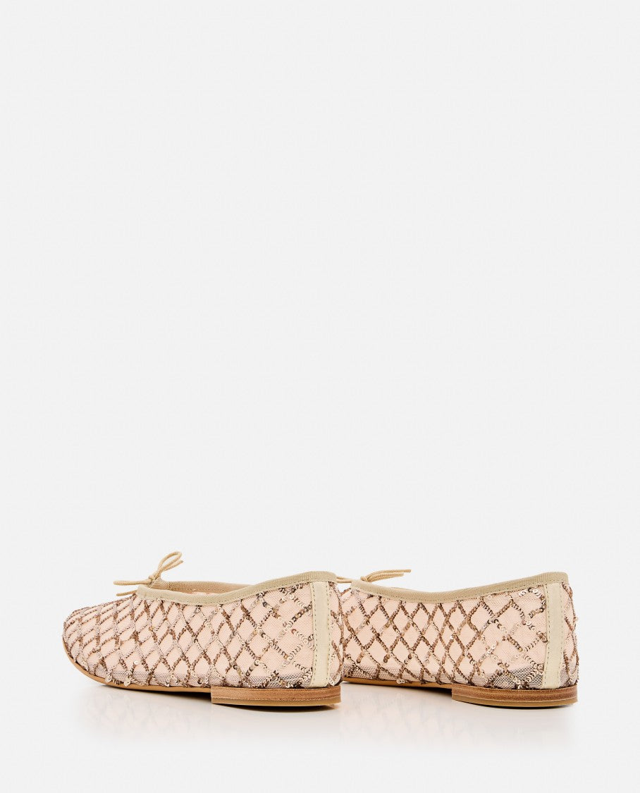 Light Gold Woven Flats With Leather-Wrapped Heel
