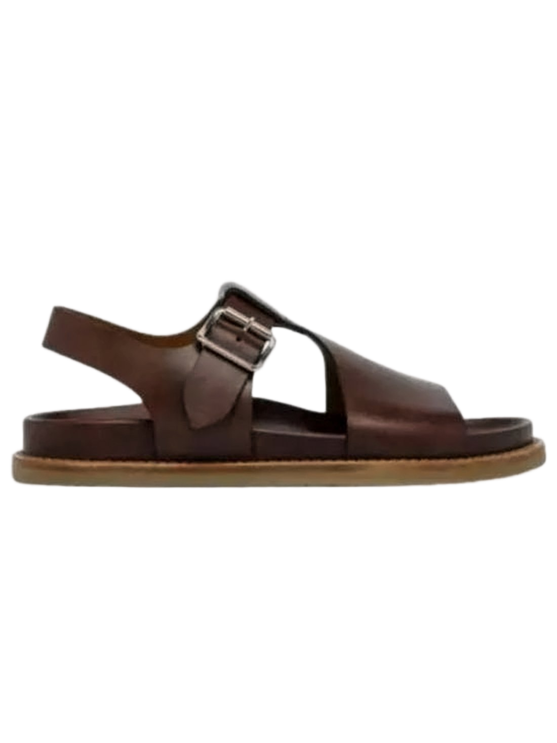 Minimalist Brown Leather Sandals with Adjustable Slingback