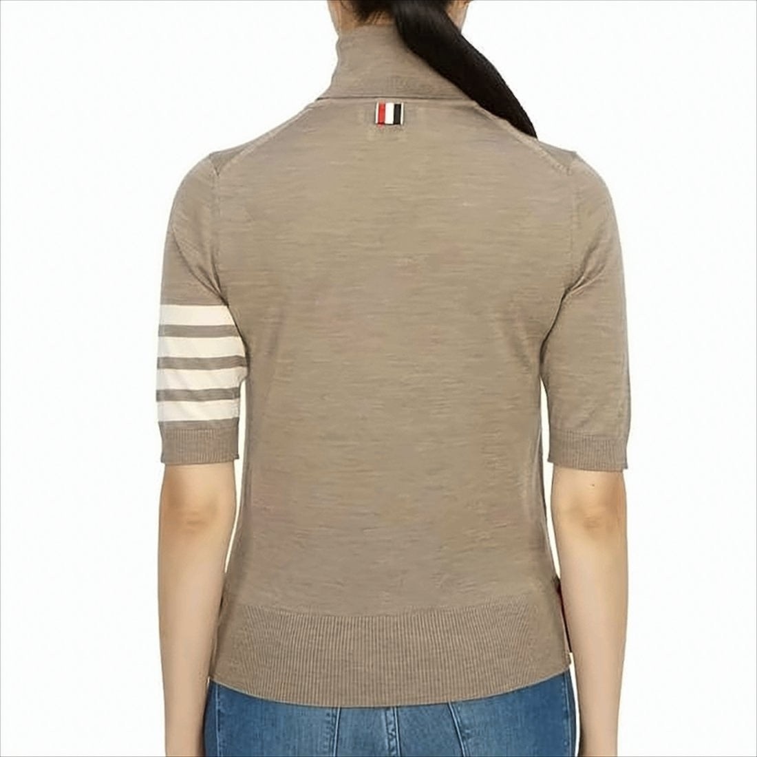 Short-Sleeved Turtleneck Sweater With Contrasting Stripes