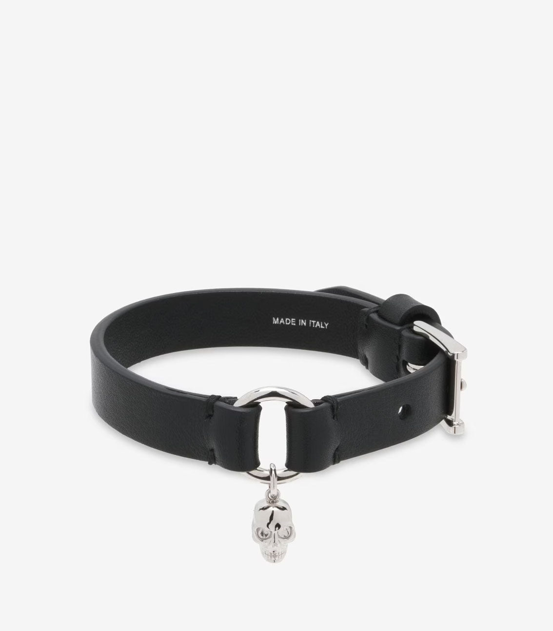 Skull Ring Leather Bracelet Black