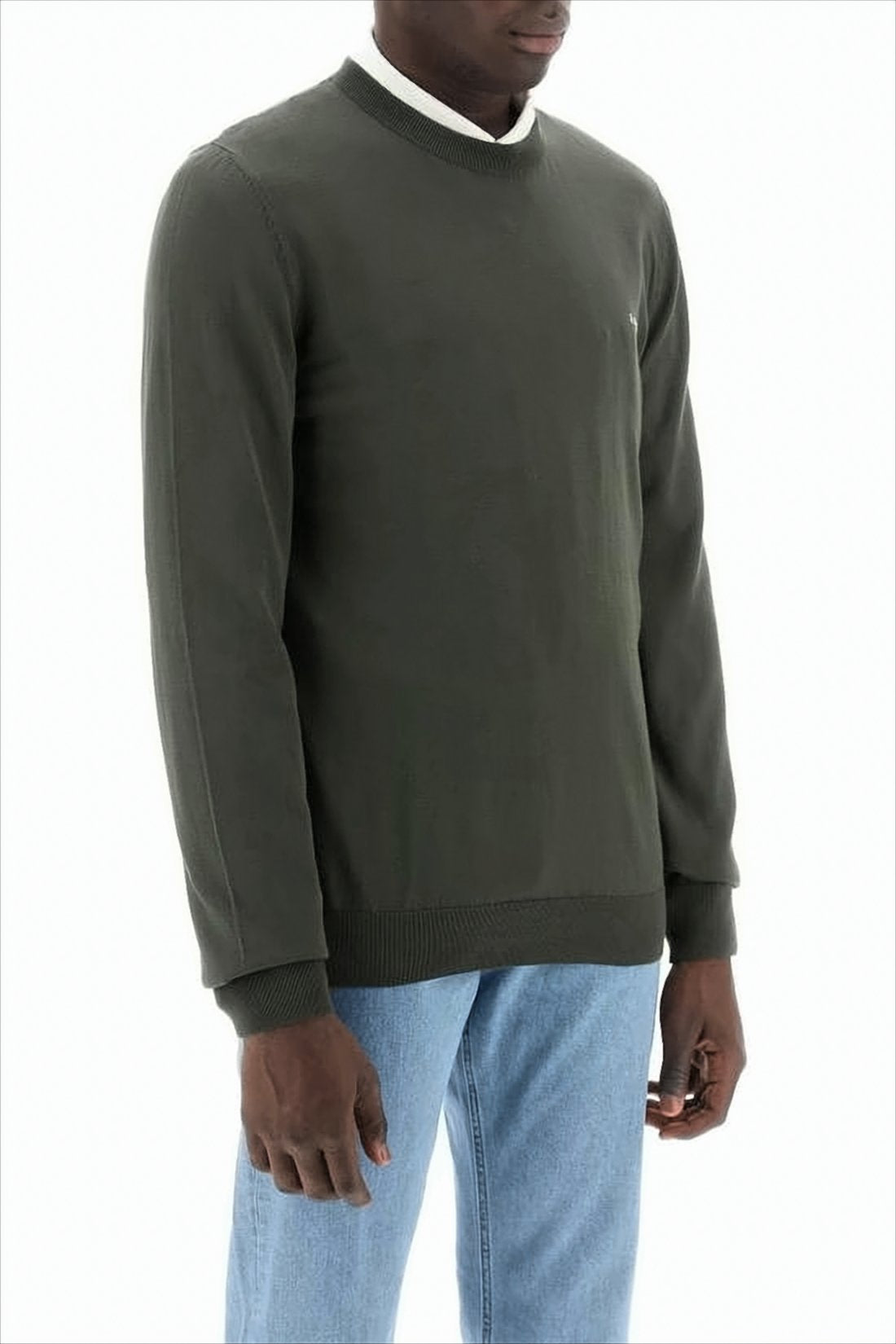 Classic Crew Neck Sweater in Dark Green Cotton