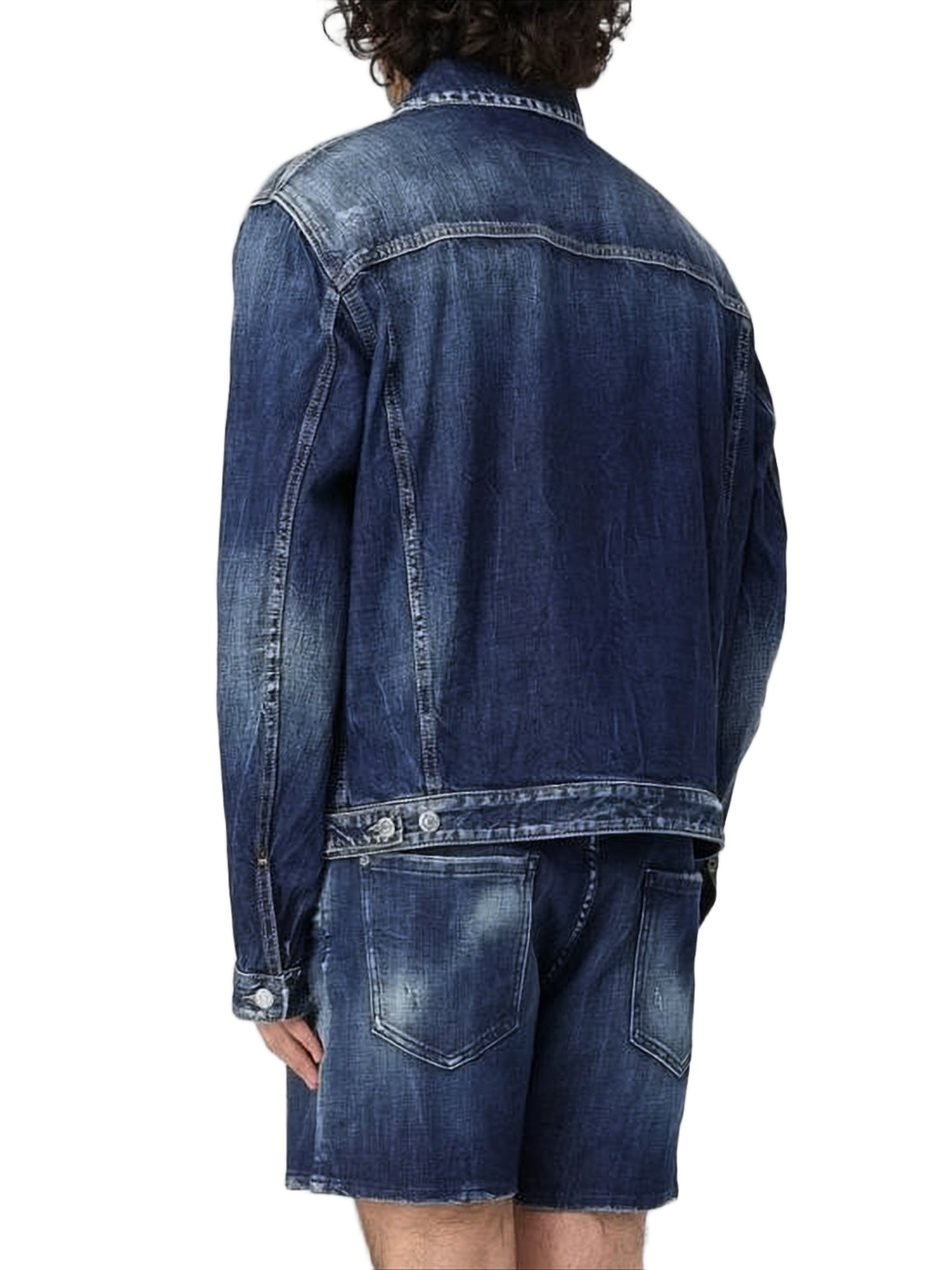 Distressed Denim Jacket with Classic Collar