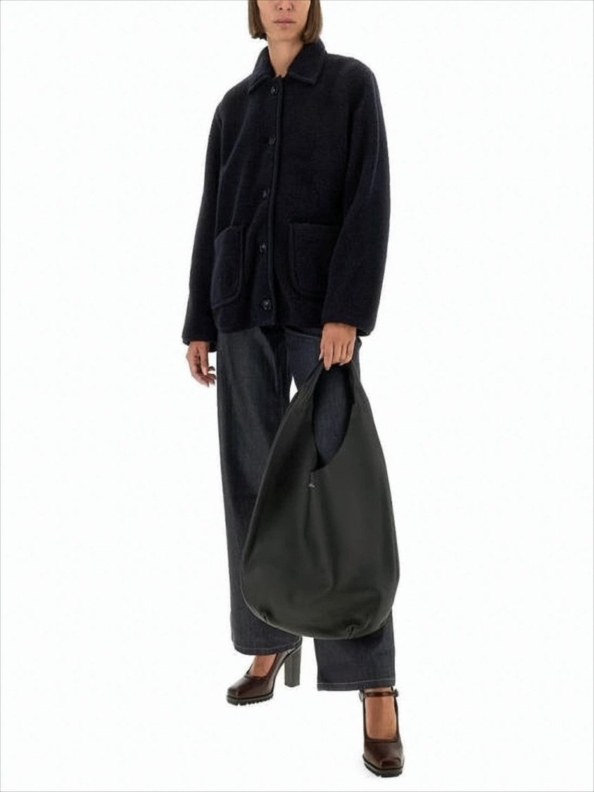 Boxy Silhouette Black Wool-Cotton Blend Jacket