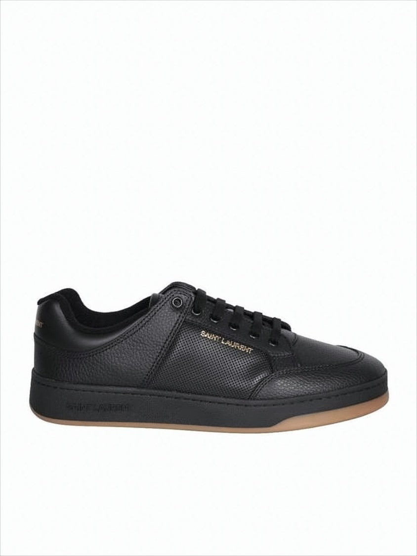Low-Top Sneakers in Textured Cowhide with Gold Accents