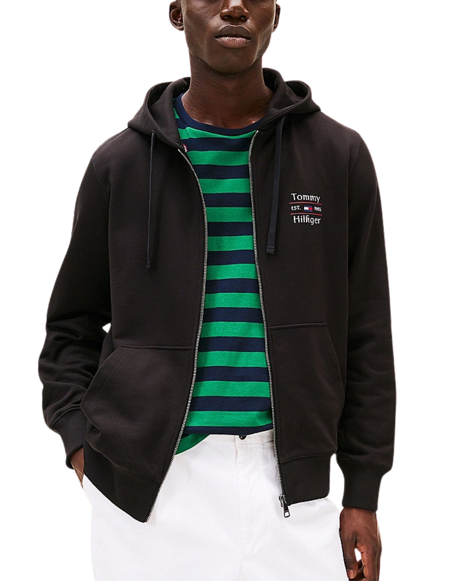Black Cotton Zip-Up Hoodie