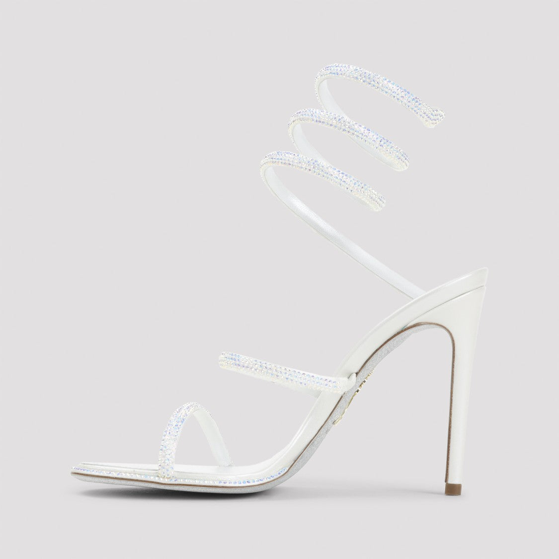 High-Heeled Sandals With Spiral Ankle Strap And Strass Accents