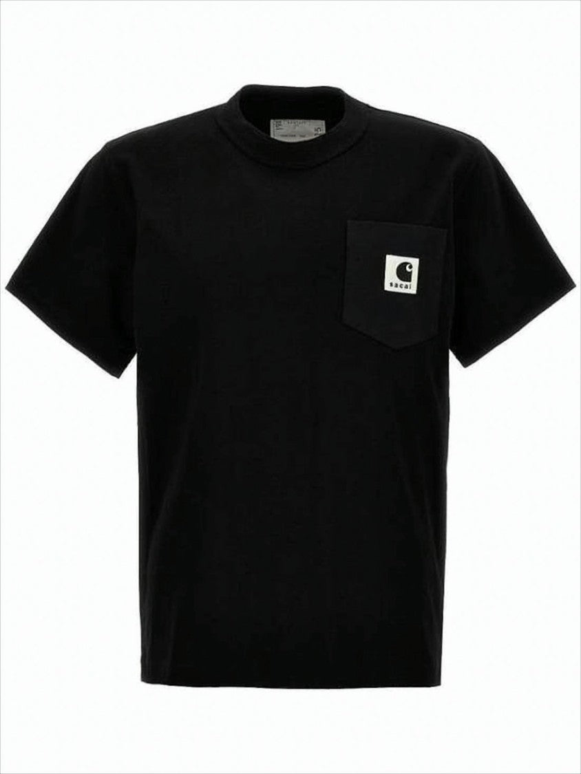 Boxy-Cut Black Cotton T-Shirt with Logo Patch