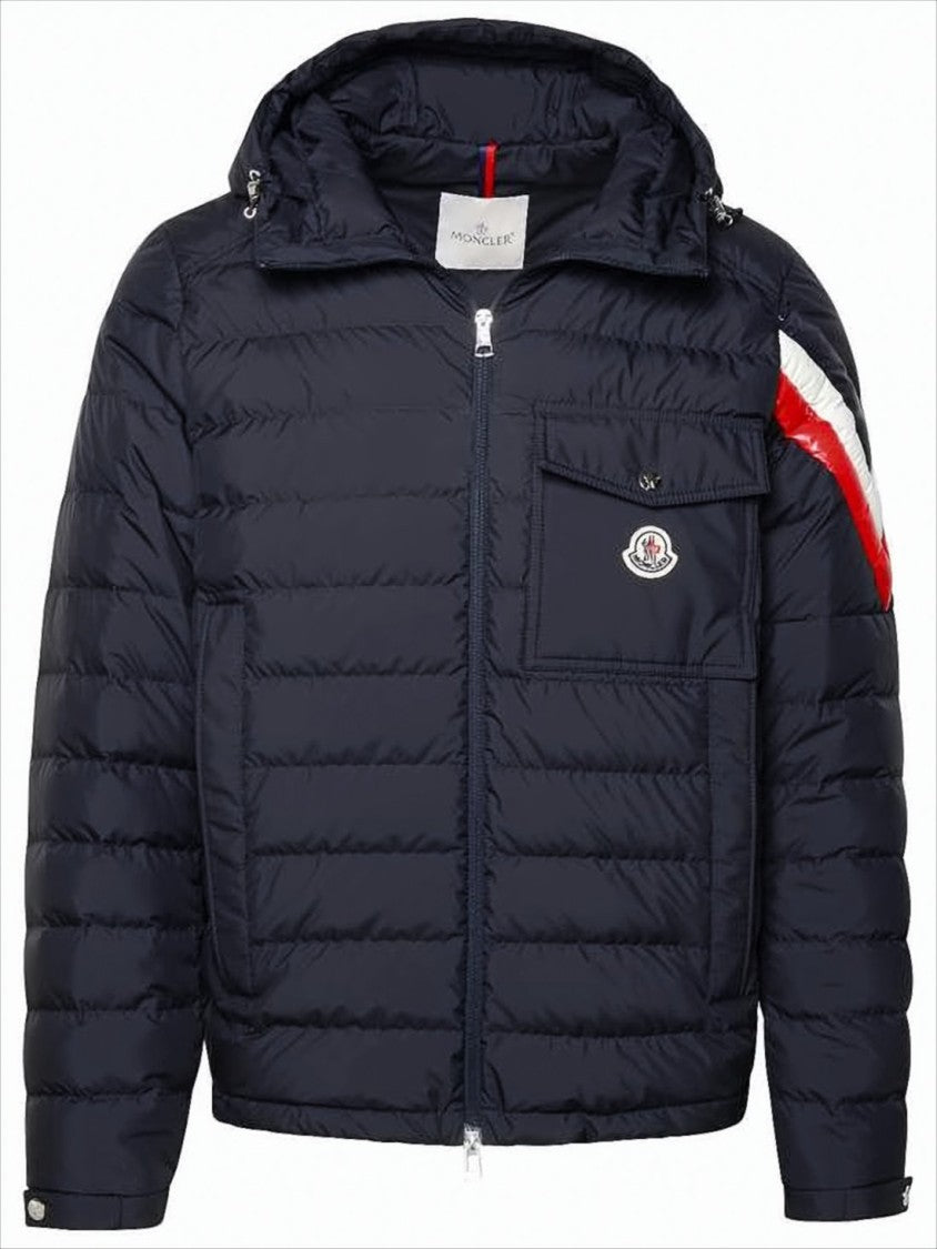 Quilted Padded Jacket with Chevron Pattern and Hood
