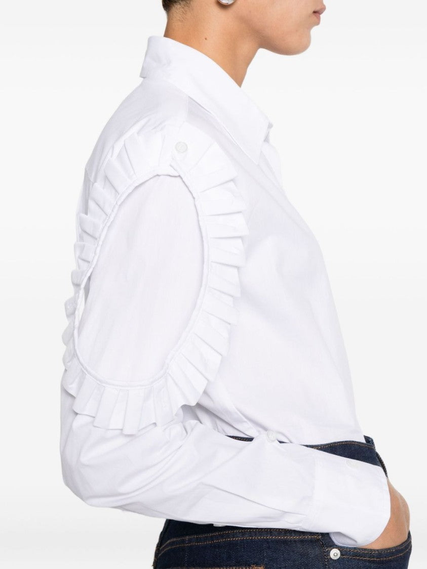 Ruffled Trim White Cotton Shirt