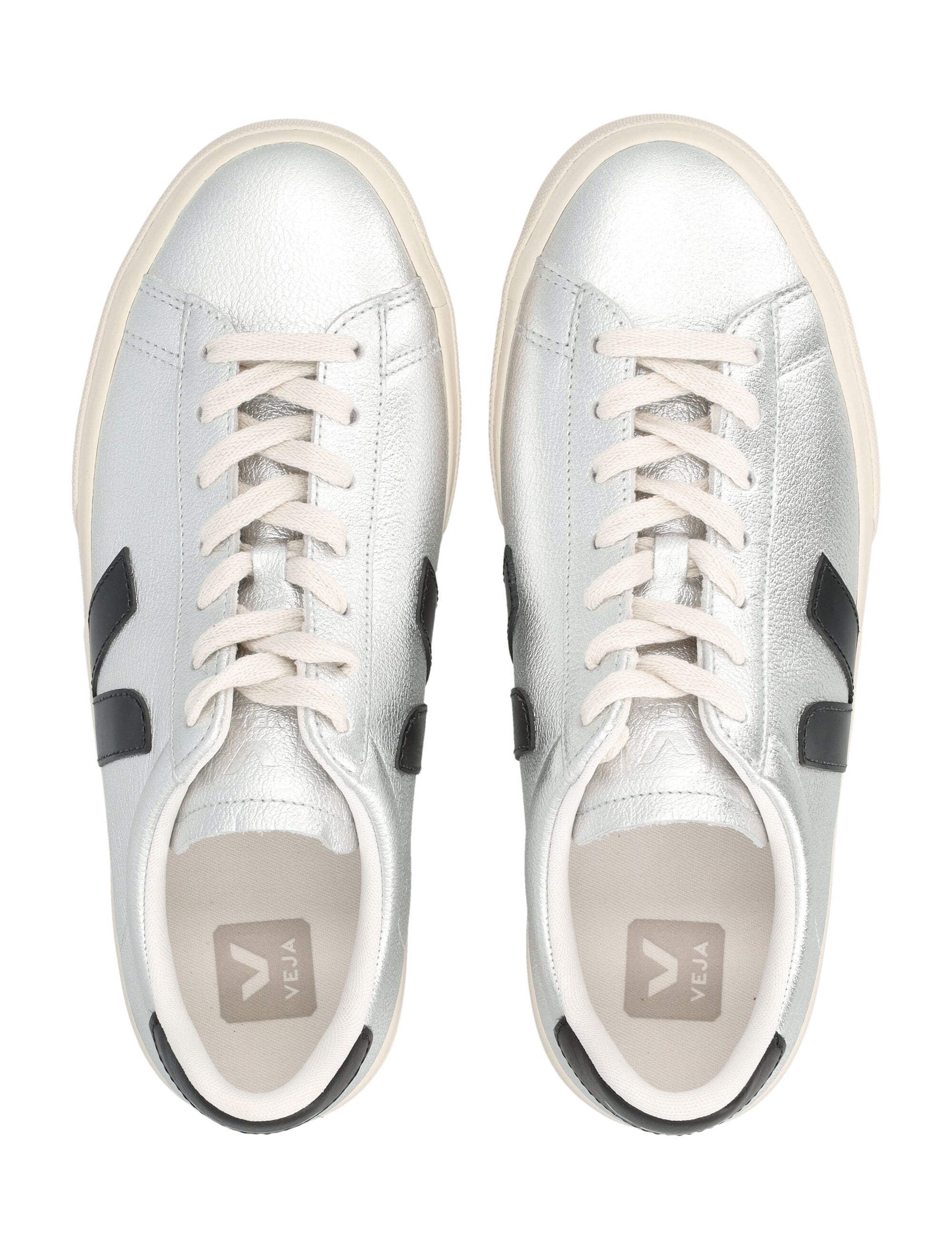 Campo Silver And Black Leather Sneakers
