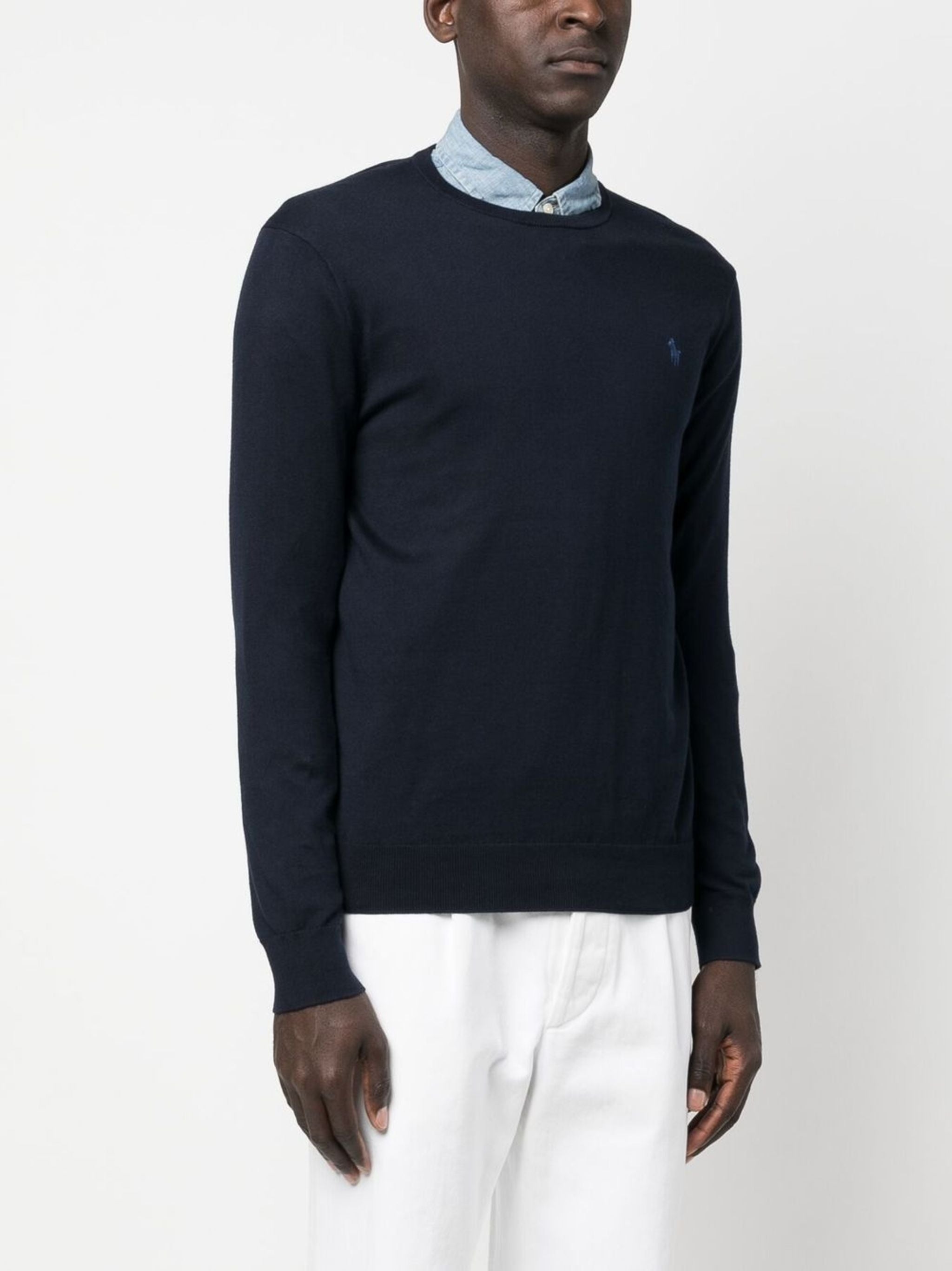 Dark Navy Sweater Crew Neck Cotton Sweater