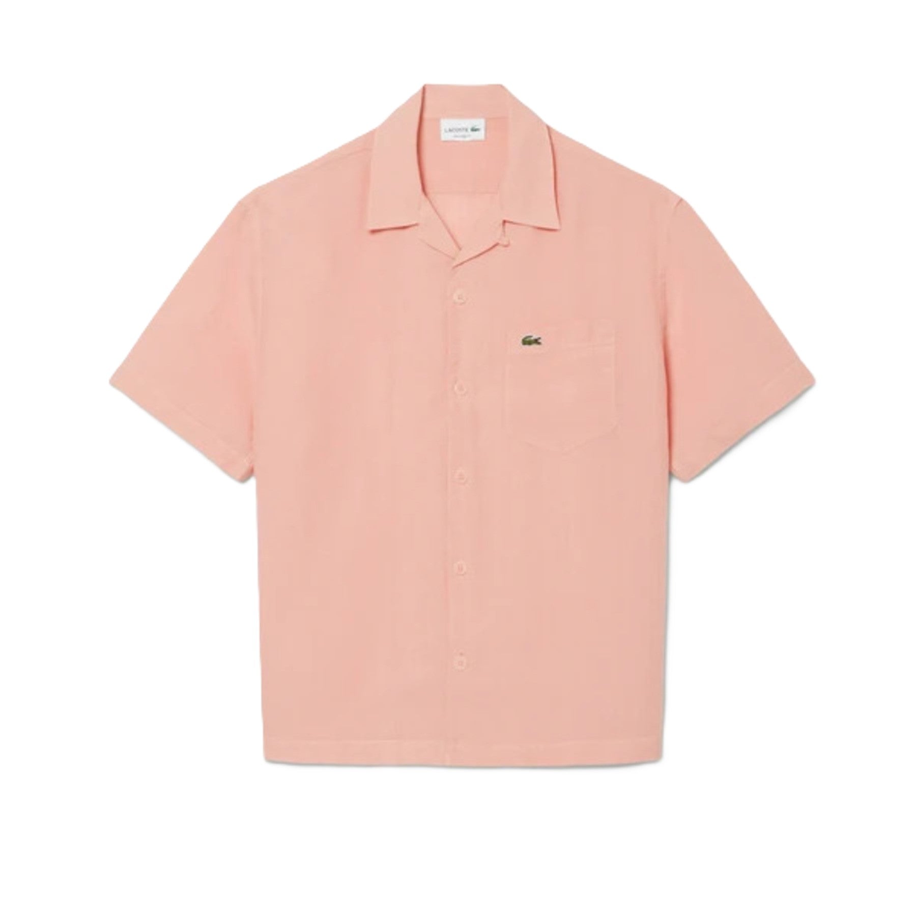 Short-Sleeved Button-Up Shirt with Camp Collar