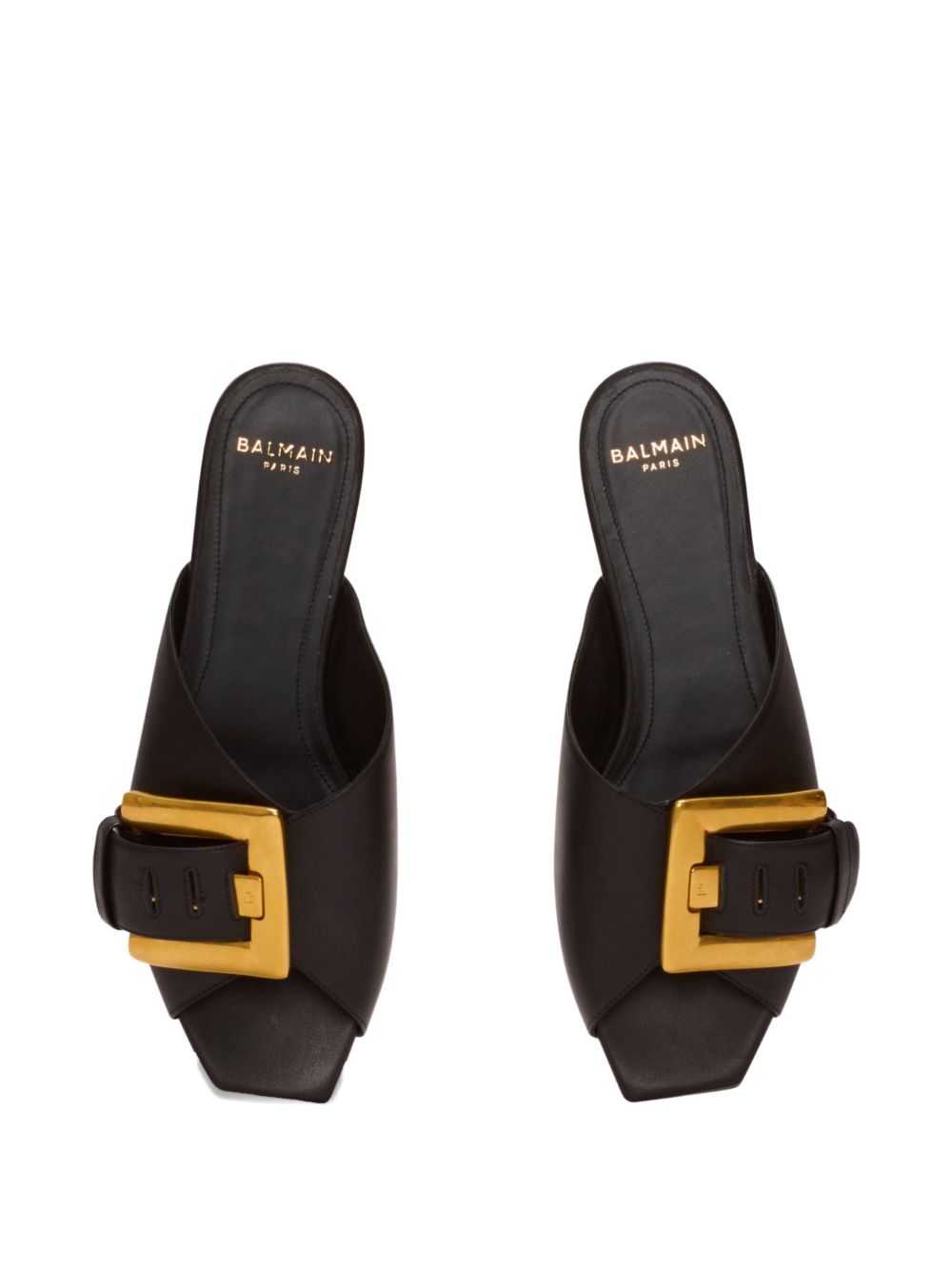 Black Flat Sandals With Bold Gold Buckle