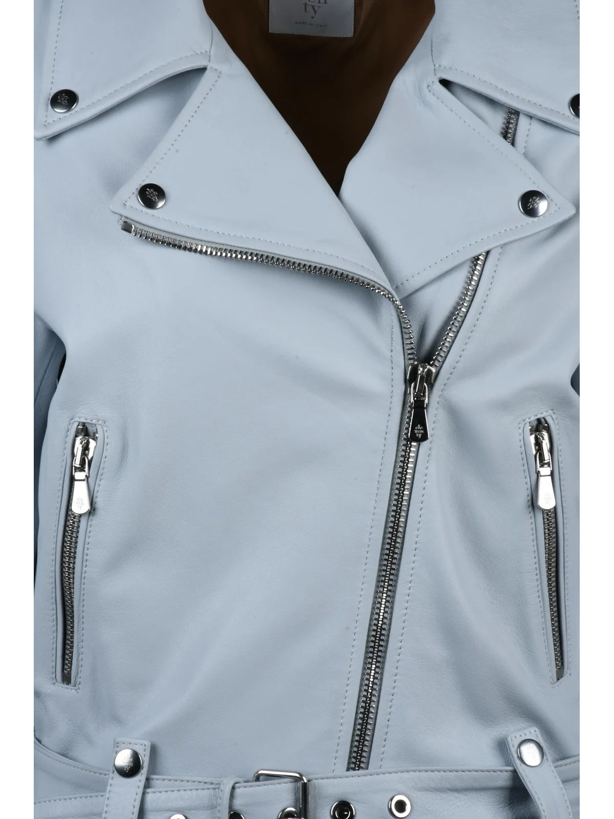 Light Blue Leather Biker Jacket