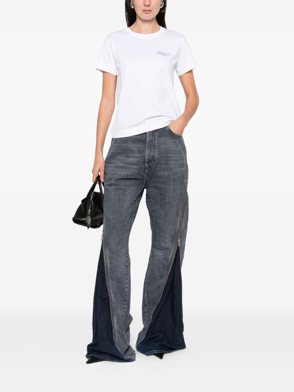Short-Sleeved Silk-Nylon Top With Modern Graphics
