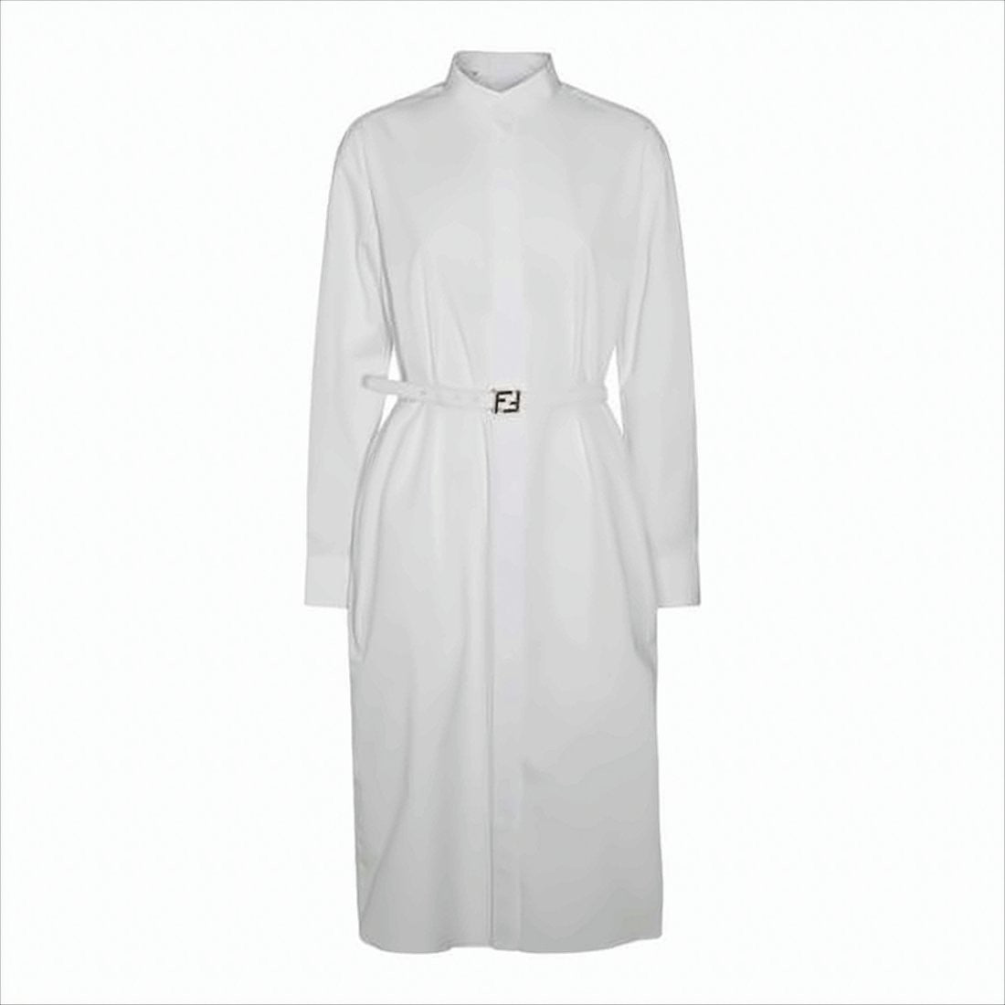 Midi-Length Cotton Shirt Dress with Tailored Silhouette