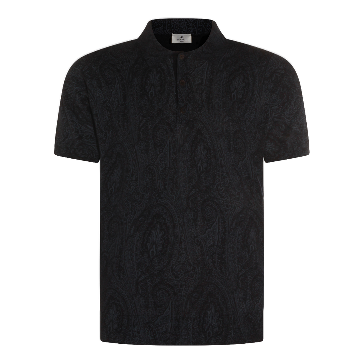 Short-Sleeve Black Shirt with Paisley Pattern