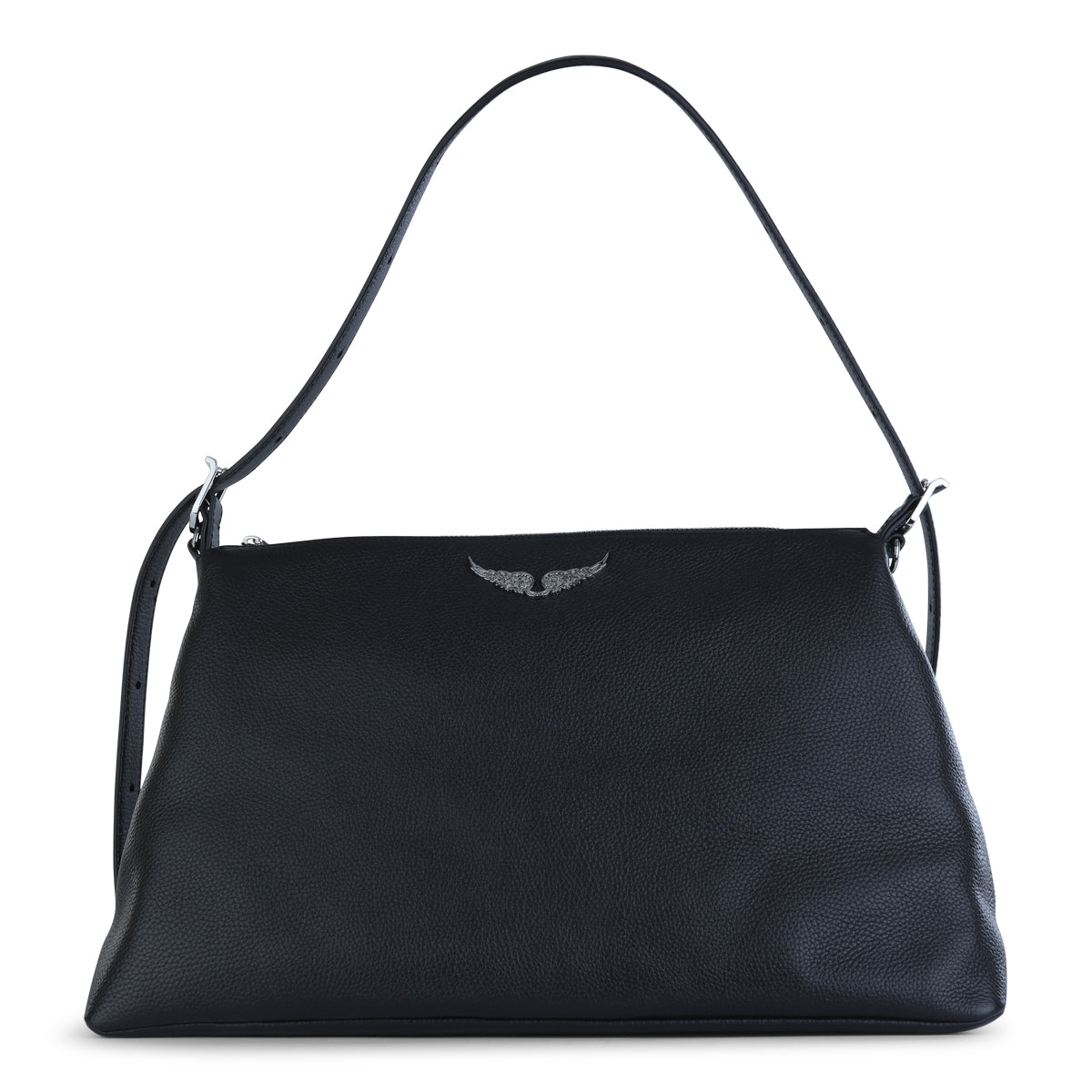 Grained Leather Shoulder Bag with Silver-Tone Hardware
