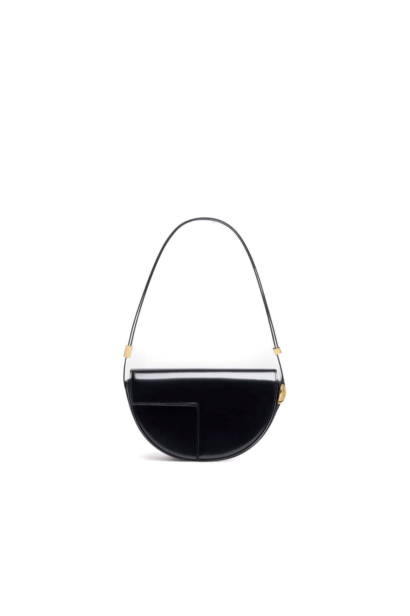 Glossy Half-Circle Leather Handbag