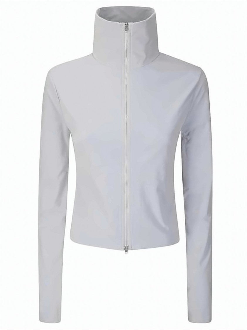 Cropped Long-Sleeve Top with High Stand Collar
