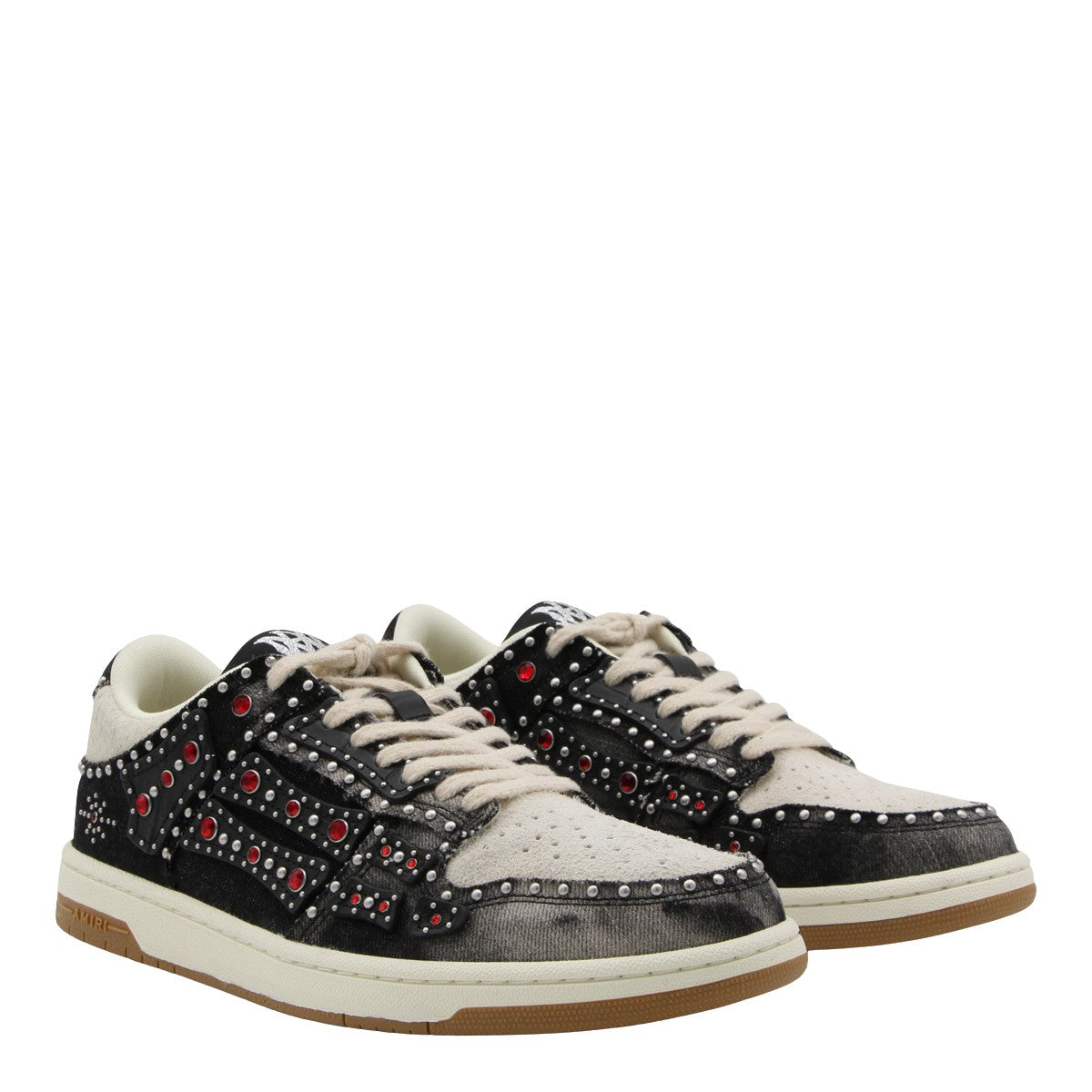 Low-Top Distressed Sneakers with Silver Studs
