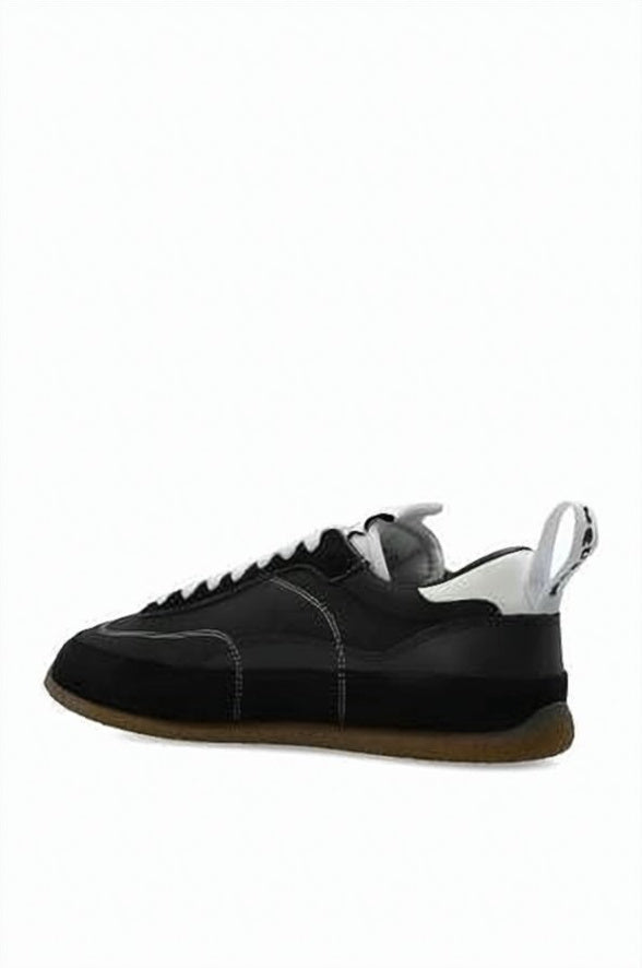 Black Nylon Calf Leather Low-Profile Sneakers