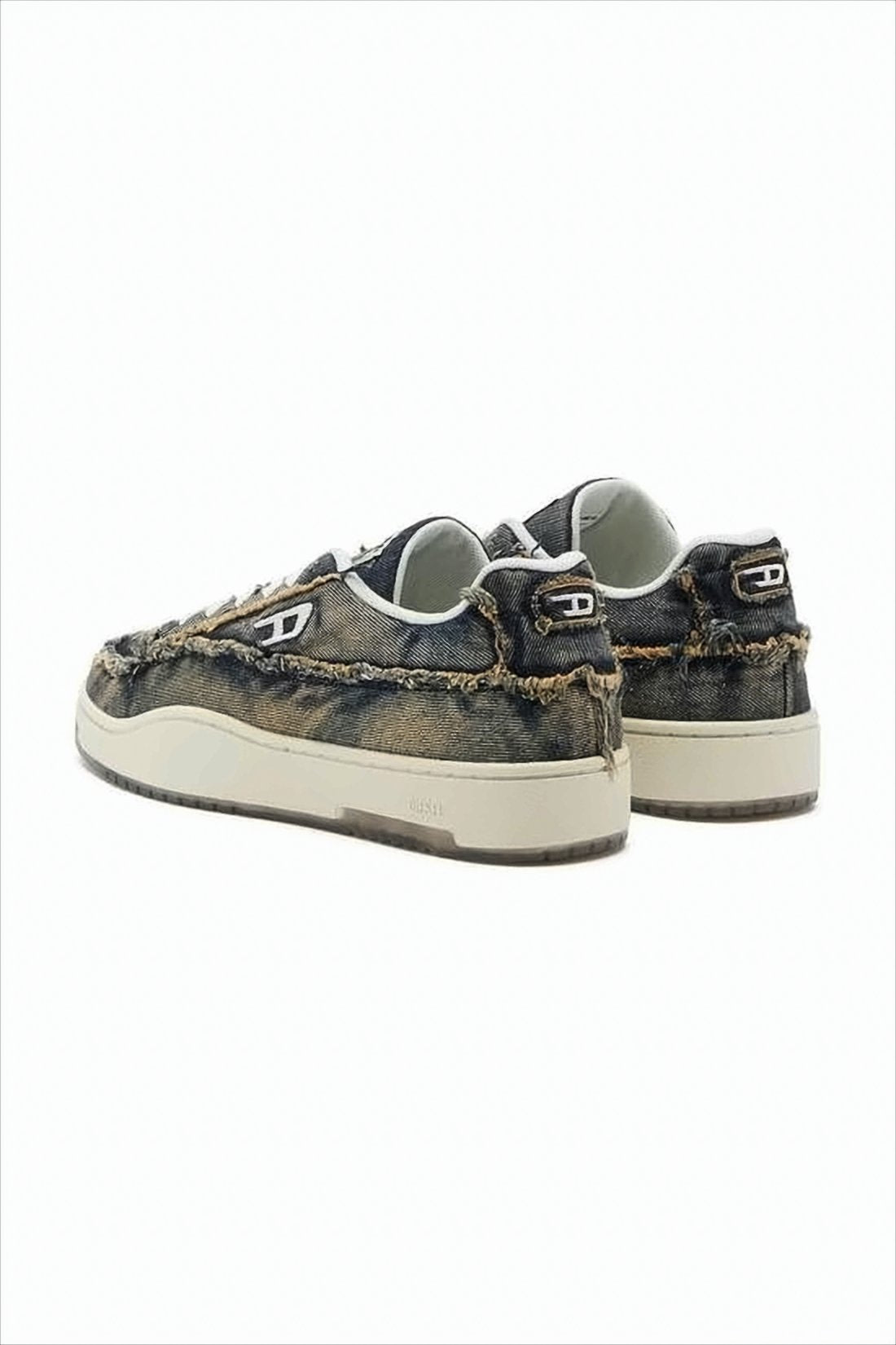 Distressed Denim Low-Top Sneakers with Textured Sole